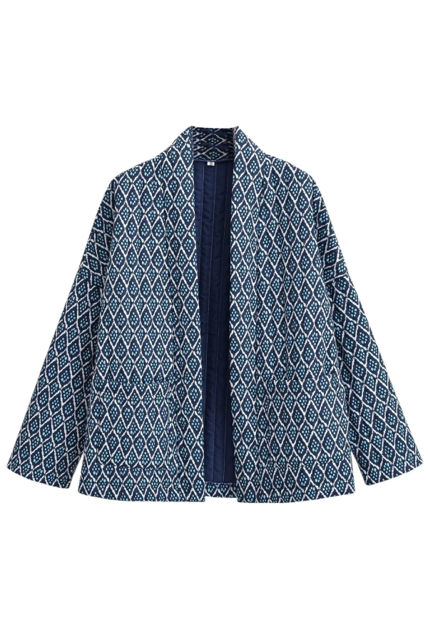 Chaqueta holgada de algodón ligero con estampado de diamantes 