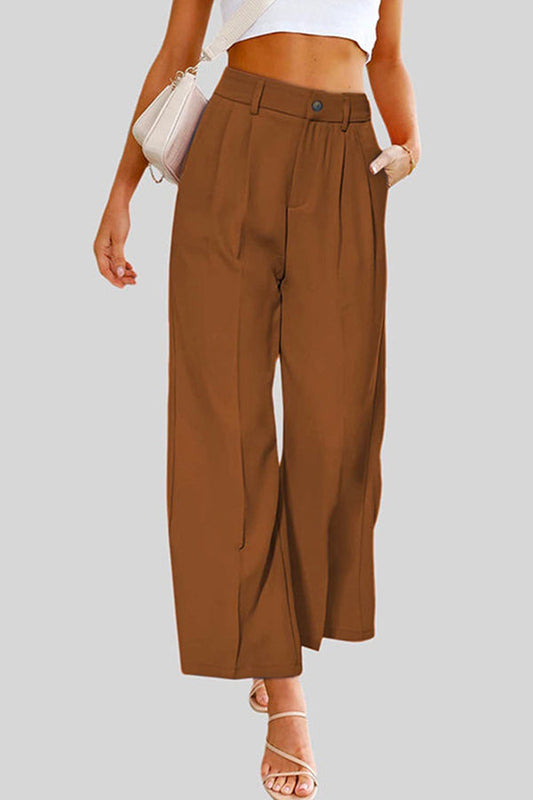 Pantalones de cintura alta y pierna ancha con bolsillos