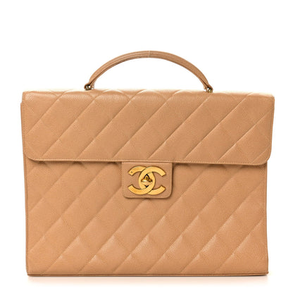Caviar Quilted Briefcase Laptop Bag Beige
