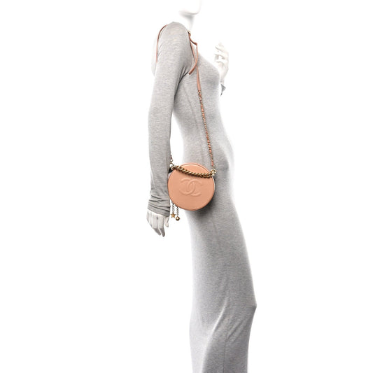 Glazed Calfskin Round As Earth Evening Bag Beige