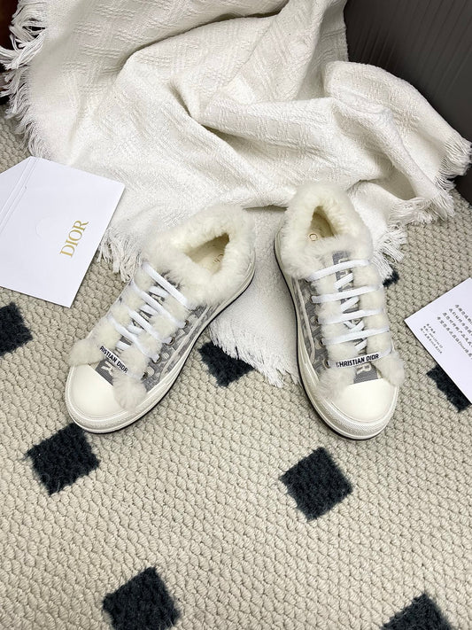 CD Walk'n Dior Platform Sneaker Grey Beige Oblique Motif Fabric Wool