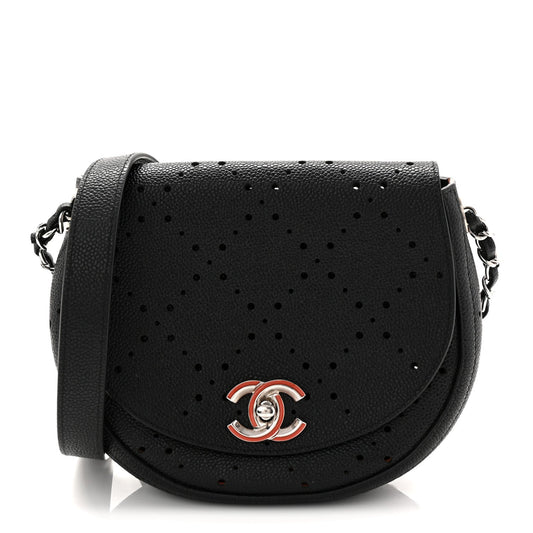 Caviar Perforated Messenger Bag Black