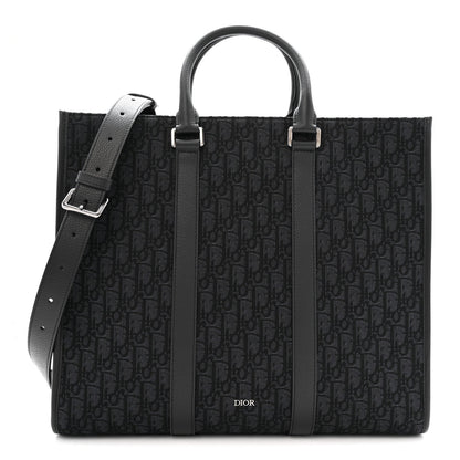 Oblique Grained Calfskin East West Tote Black