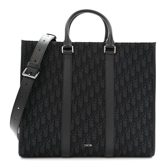 Oblique Grained Calfskin East West Tote Black