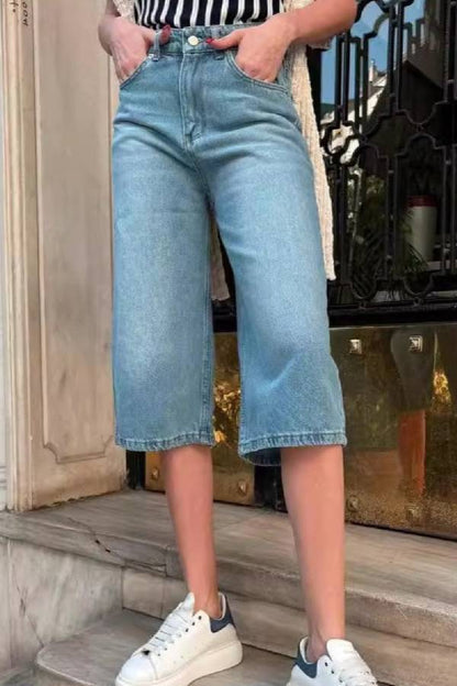 Shorts vaqueros de cintura alta con bolsillos