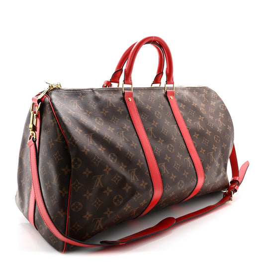 Calfskin Monogram Keepall Bandouliere 50 Coquelicot