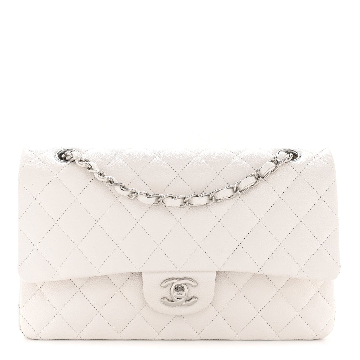 Caviar Quilted Medium Double Flap White