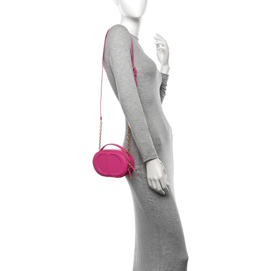 Calfskin CD Signature Oval Crossbody Camera Bag Rani Pink