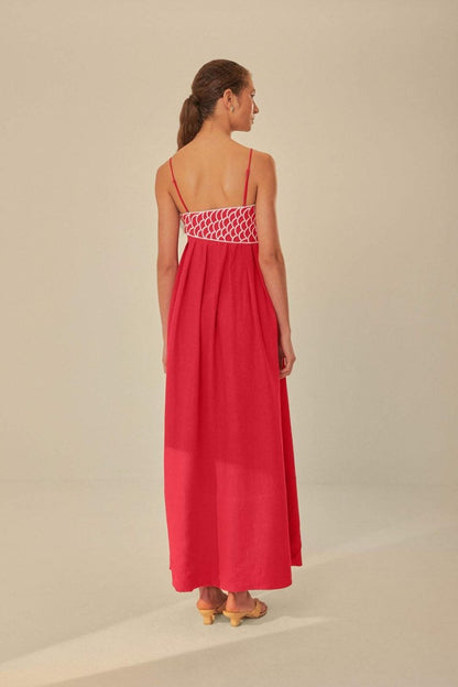 Vestido lencero largo con bordado de peces dorados de Eileen 