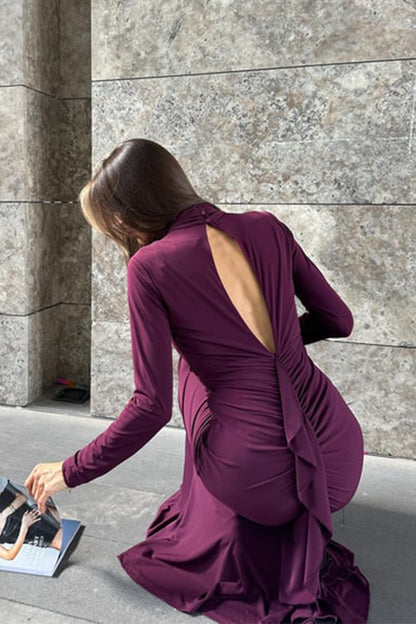 Vestido largo con volantes fruncidos y aberturas Sabrina 