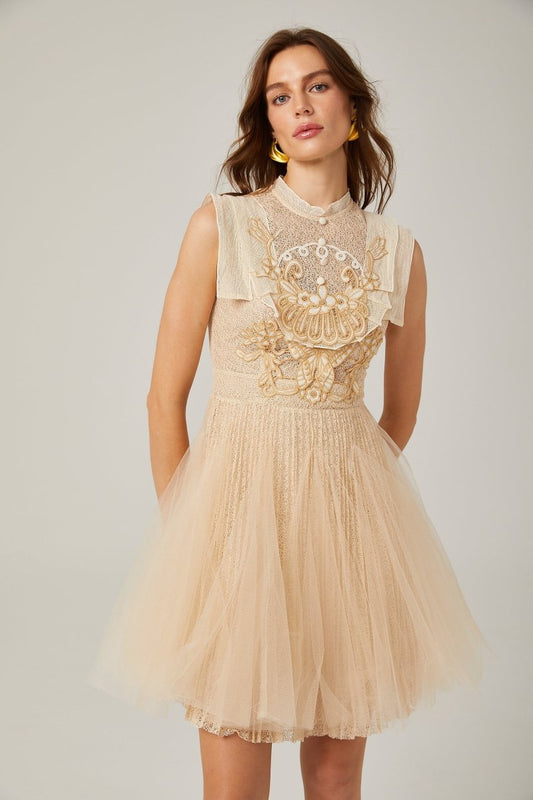 Minivestido de tul con bordado de mariposas Elizabeth 