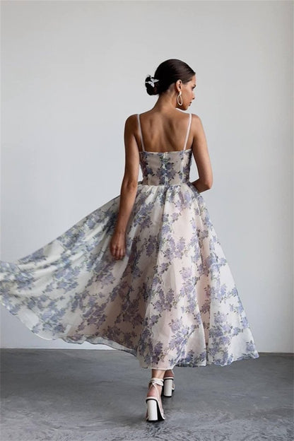 Vestido midi de gasa con estampado floral Ella 