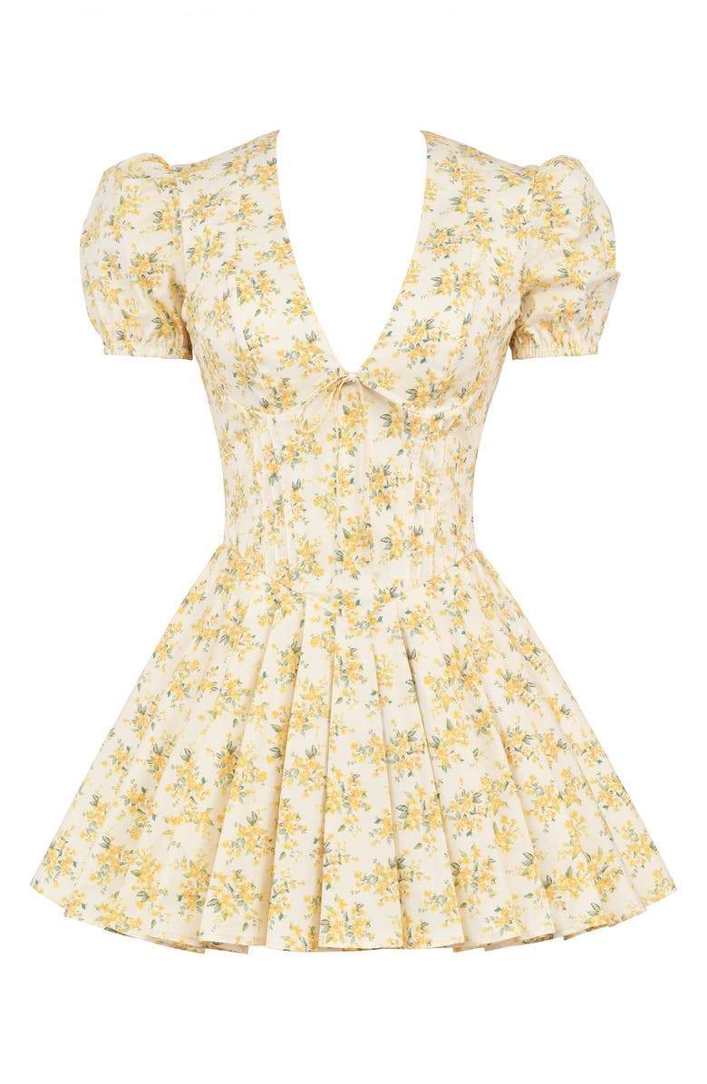Vestido mini con cuello en V y estampado floral Emily 
