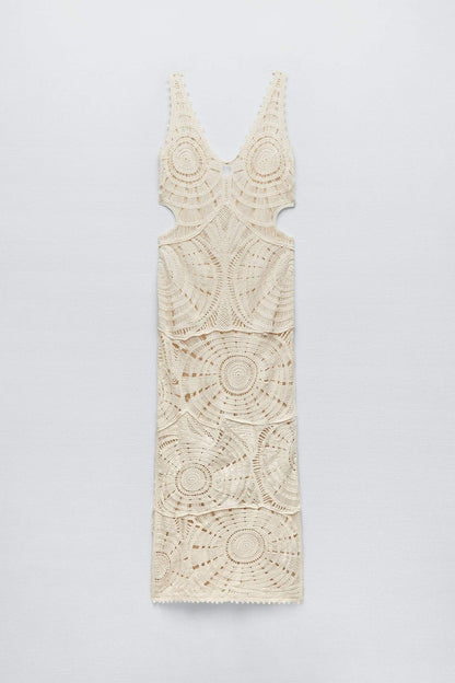 Vestido largo de crochet con recortes Ethel 