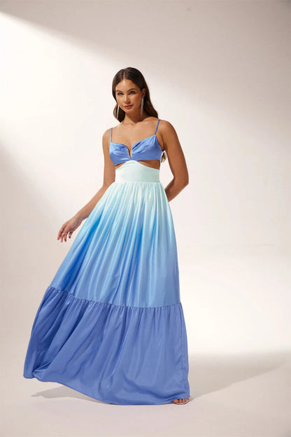 Vestido lencero largo con degradado y cortes Ethel 