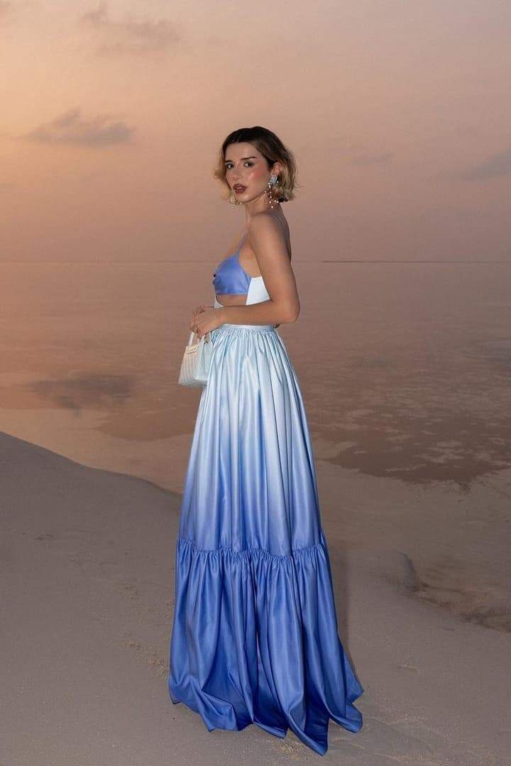 Vestido lencero largo con degradado y cortes Ethel 