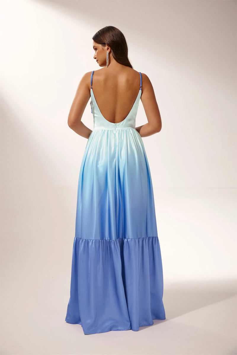 Vestido lencero largo con degradado y cortes Ethel 