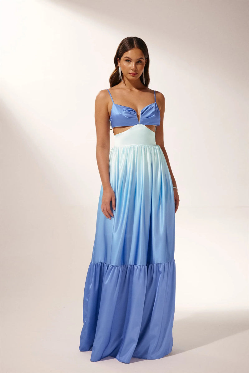 Vestido lencero largo con degradado y cortes Ethel 