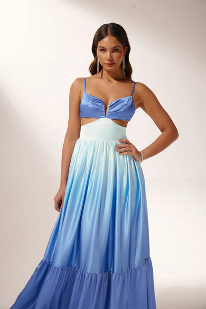 Vestido lencero largo con degradado y cortes Ethel 