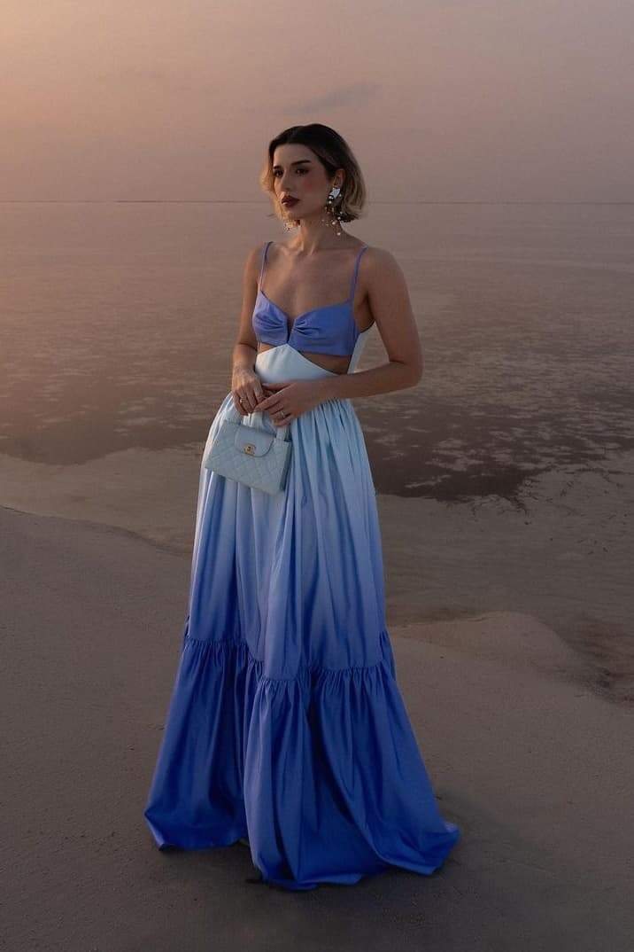 Vestido lencero largo con degradado y cortes Ethel 