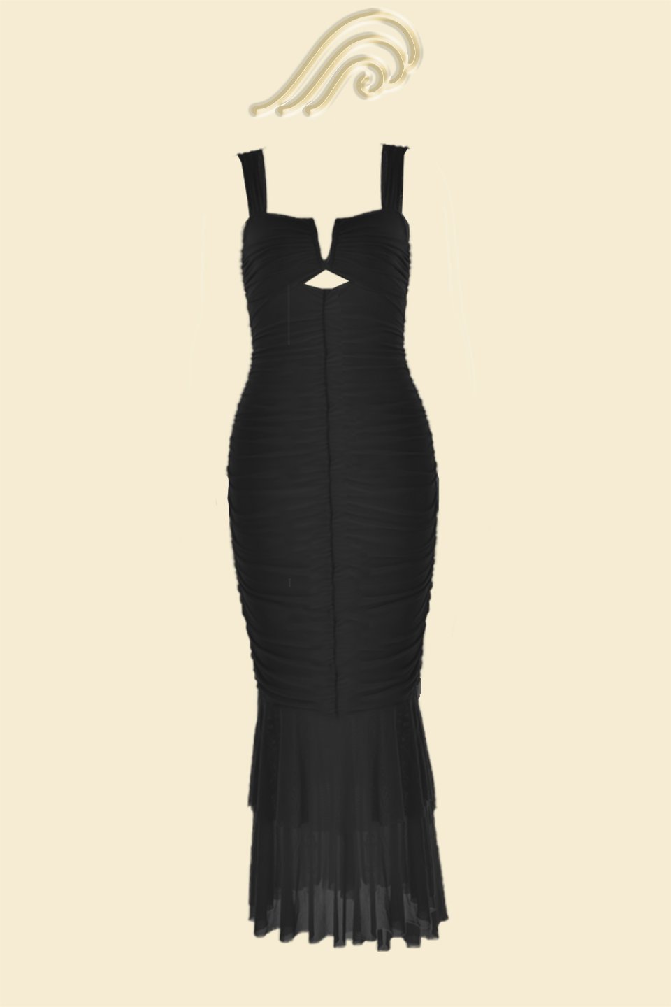 Vestido midi de malla con vuelo fruncido Ethel 