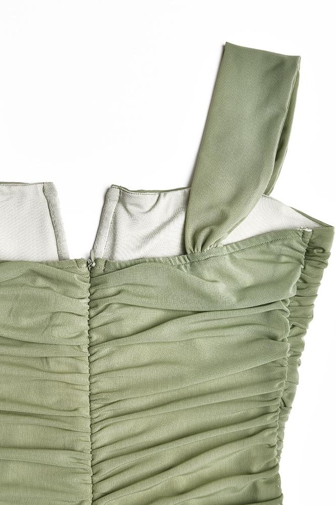 Vestido midi de malla con vuelo fruncido Ethel 