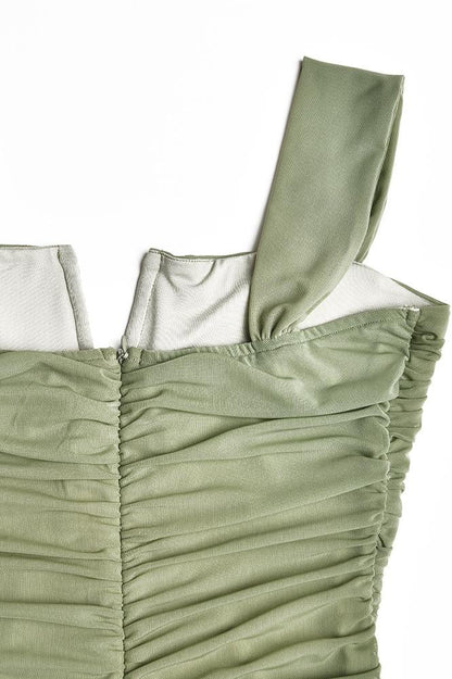Vestido midi de malla con vuelo fruncido Ethel 