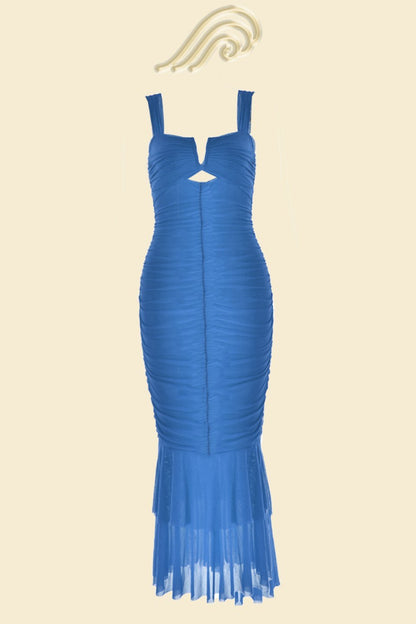 Vestido midi de malla con vuelo fruncido Ethel 