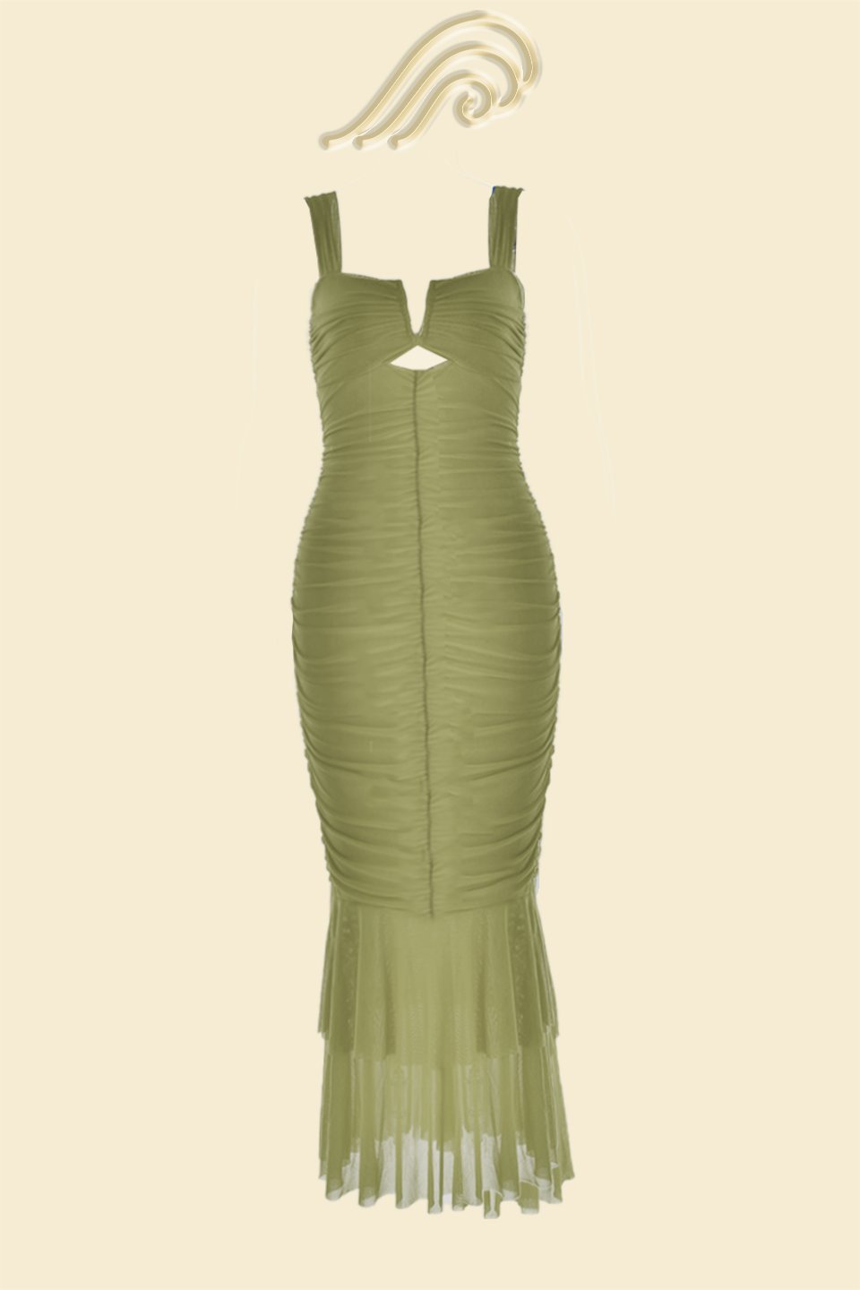 Vestido midi de malla con vuelo fruncido Ethel 