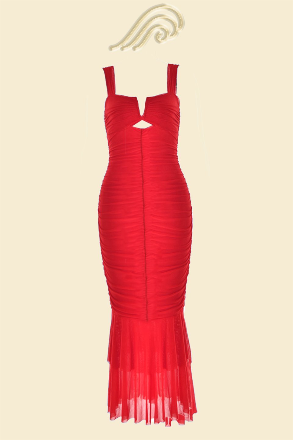 Vestido midi de malla con vuelo fruncido Ethel 