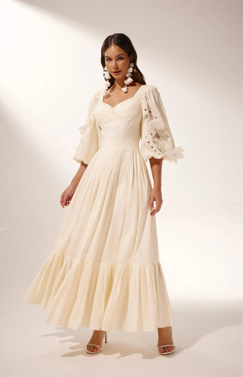 Vestido largo calado con mangas globo Eunice 