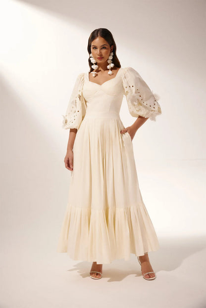 Vestido largo calado con mangas globo Eunice 