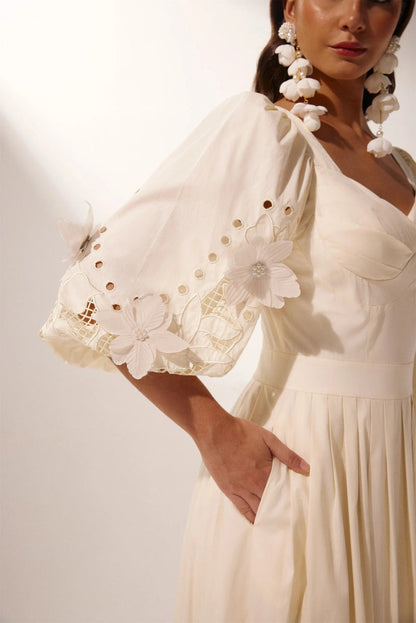 Vestido largo calado con mangas globo Eunice 