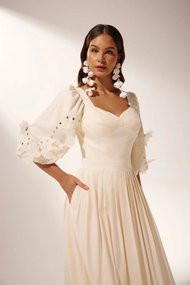 Vestido largo calado con mangas globo Eunice 
