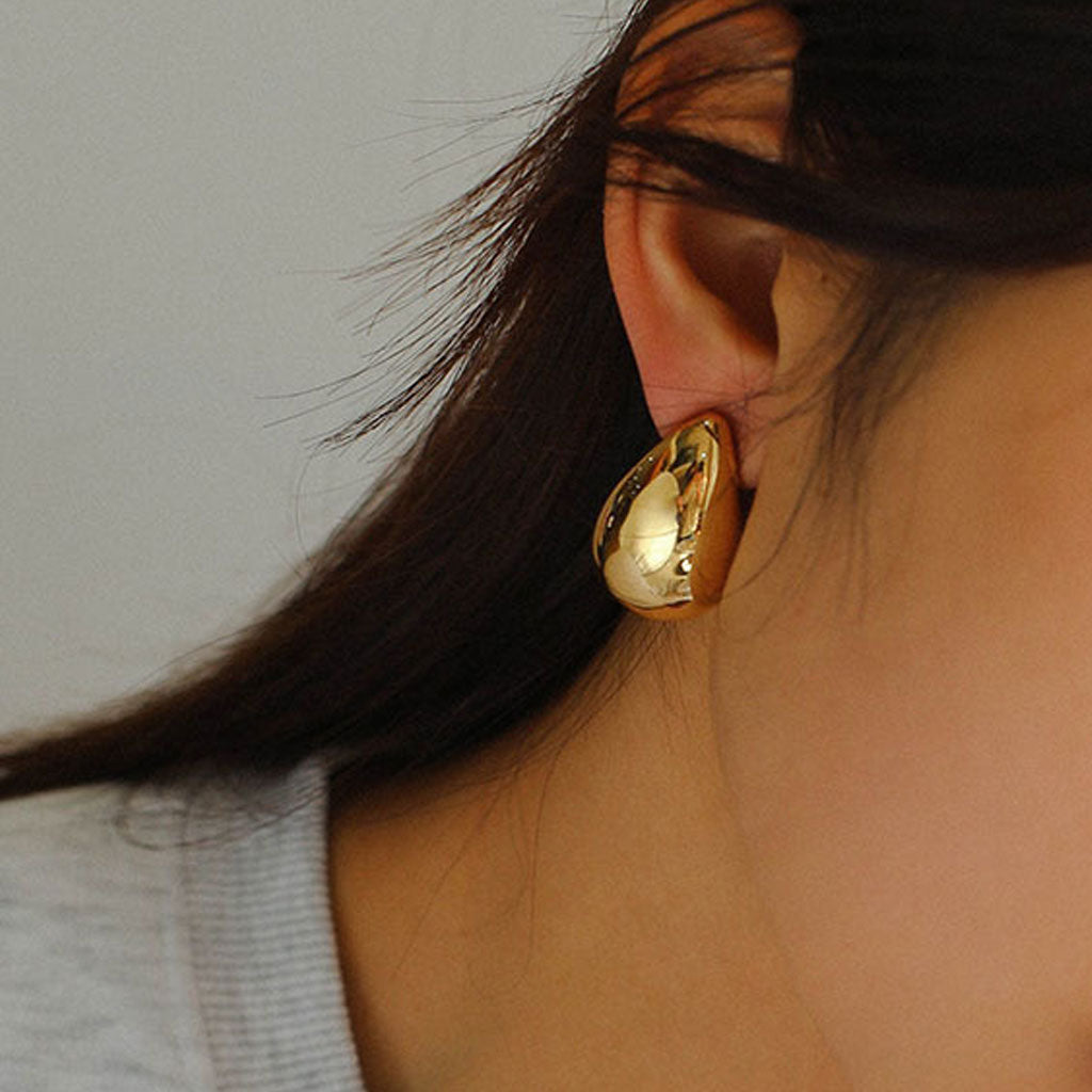 Statement Making Oversized Water Drop Half Hoop Polished Dome Earrings