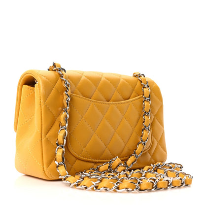 Lambskin Quilted Mini Rectangular Flap Yellow