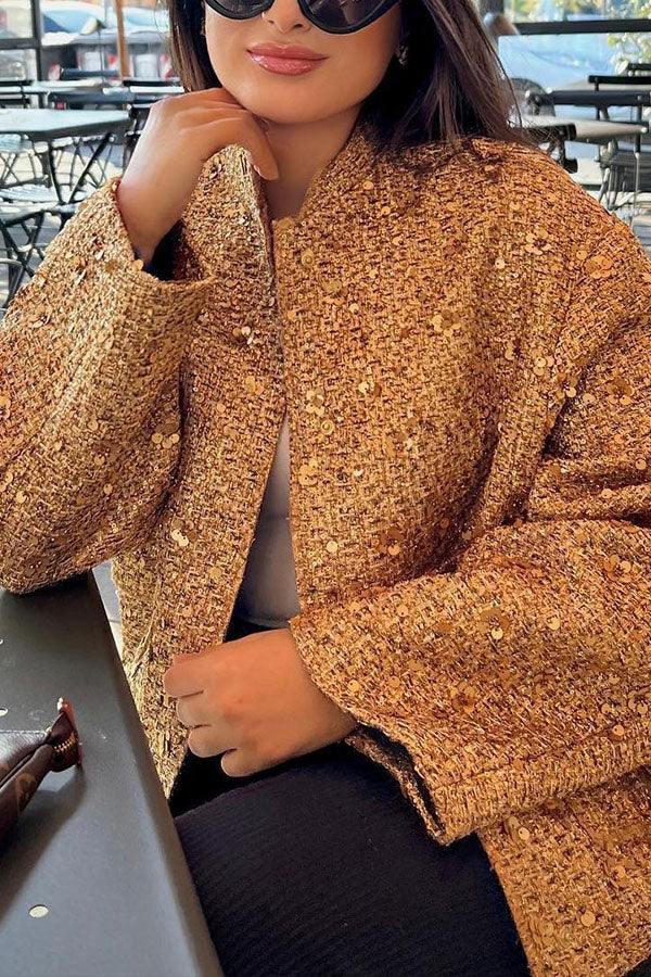 Chaqueta de cuello alto pequeño con lentejuelas