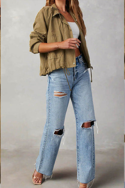 Chaqueta midi de dos bolsillos con múltiples botones y solapa de cuadros cepillados