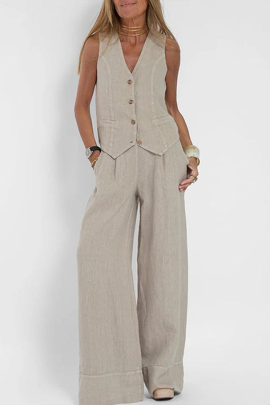 Conjunto de dos piezas de chaleco de lino informal para mujer