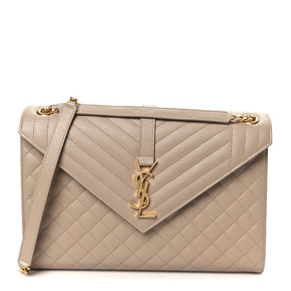Grain De Poudre Mixed Matelasse Large Triquilt Monogram Satchel Dark Beige