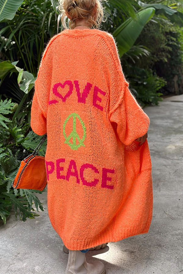Cárdigan midi extragrande con bolsillo estampado en la espalda Calling for Love 