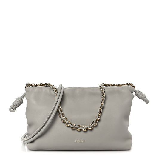 Mellow Nappa Donut Chain Medium Flamenco Knot Clutch Shell Grey