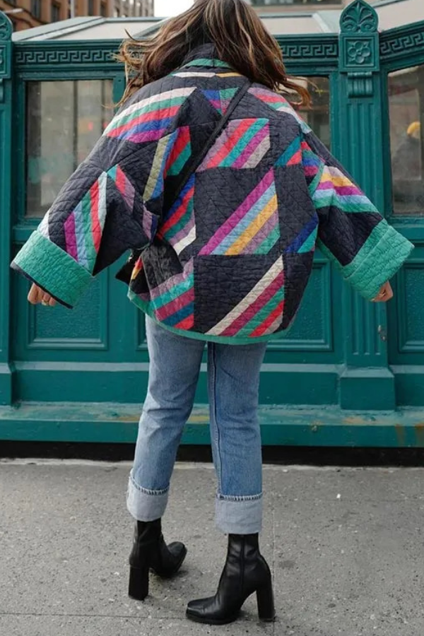 Chaqueta tipo cárdigan de algodón con estampado de patchwork de moda 