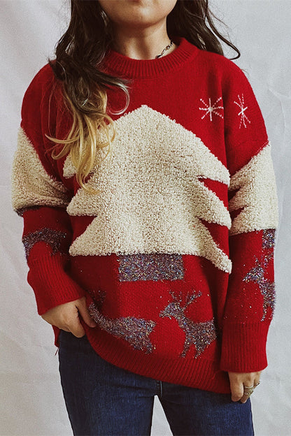 Suéter de punto de cuello redondo y manga larga con estampado navideño