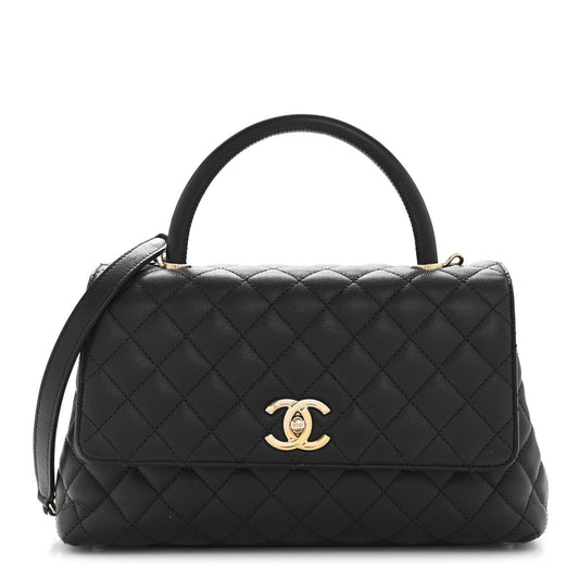Caviar Quilted Small Coco Handle Flap Black