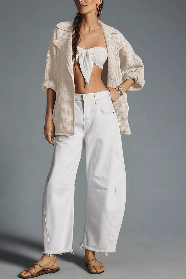 Chaqueta de punto informal de manga larga con solapa superior