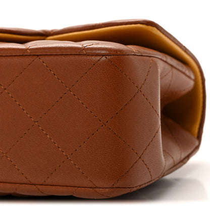 Lambskin Quilted Bi-Color Mini Top Handle Rectangular Flap Light Brown Yellow