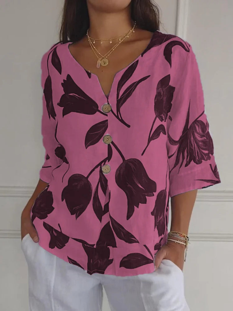 Chic V-Neck Floral Shirt | Ideal for Summer Casual Wear