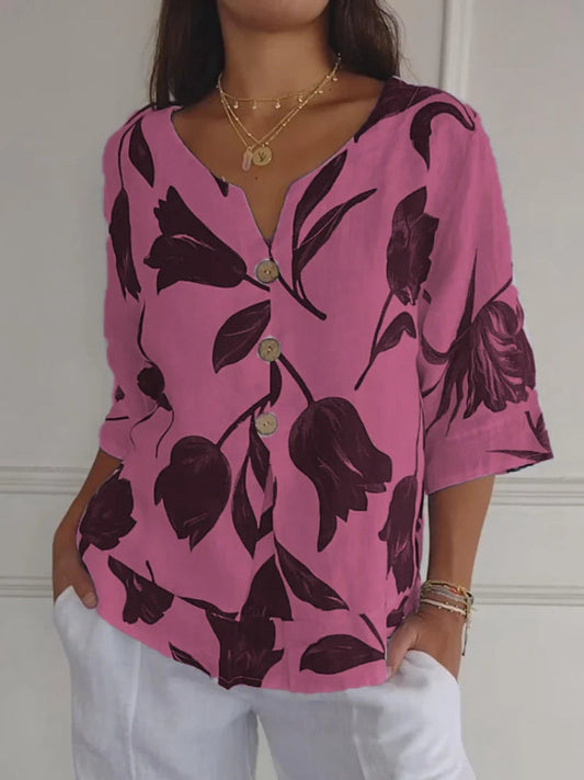 Chic V-Neck Floral Shirt | Ideal for Summer Casual Wear
