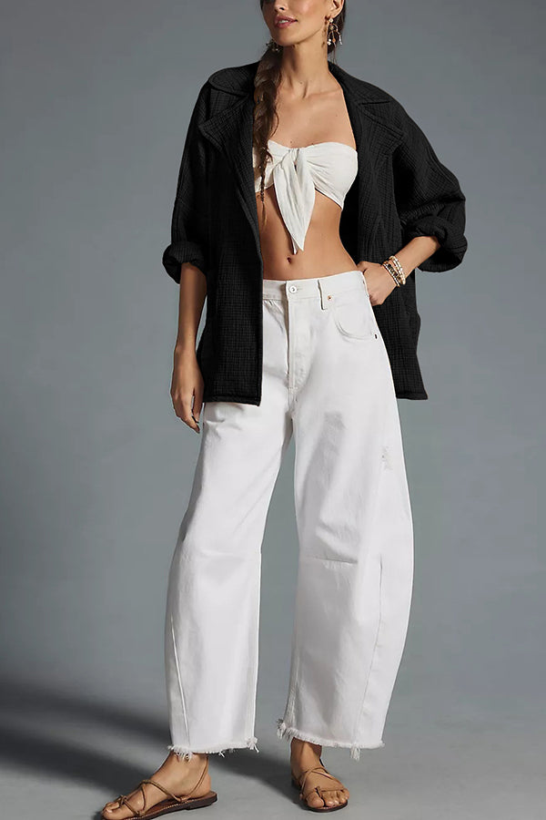 Chaqueta de punto informal de manga larga con solapa superior